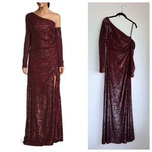 NWT Donna Karan NY Social Occasion Asymmetric Sequined Gown in Scarlet Size 2